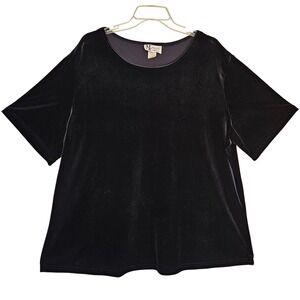 Maggie Sweet Womens 2X Whimsigoth Black‎ Velvet Short Sleeve Top Blouse Vtg Glam